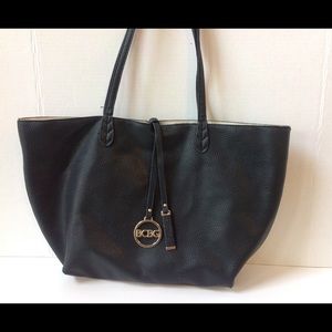 BCBG Black Leather Handbag Pebble Tote Satchel